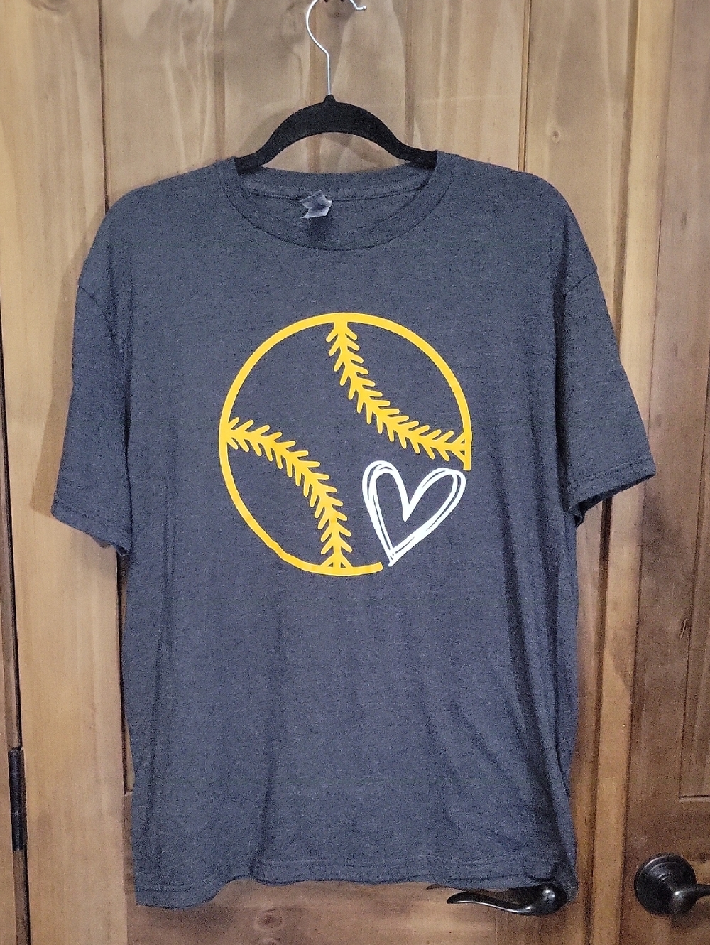 Charcoal Graphic Tee with Yellow Baseball & White Heart